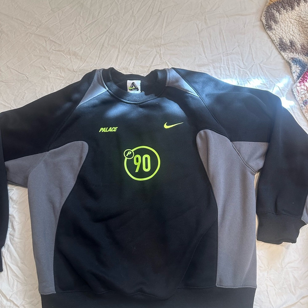 PALACE Black & Gray Crewneck Sweatshirt with Neon Yellow Logo